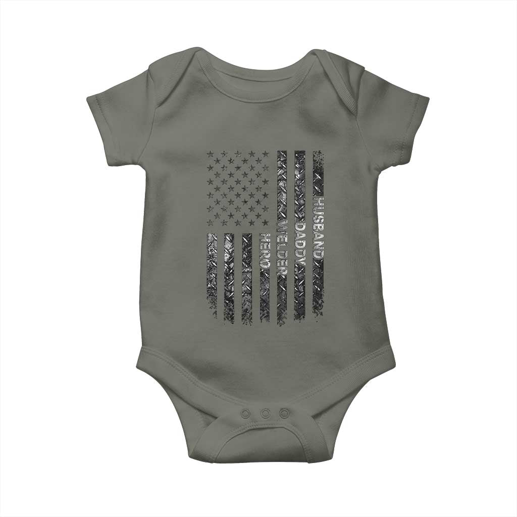 Husband Daddy Welder Hero Baby Onesie Patriotic Welding American Flag Graphic TS12 Military Green Print Your Wear