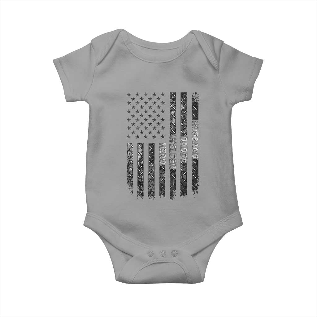 Husband Daddy Welder Hero Baby Onesie Patriotic Welding American Flag Graphic TS12 Sport Gray Print Your Wear