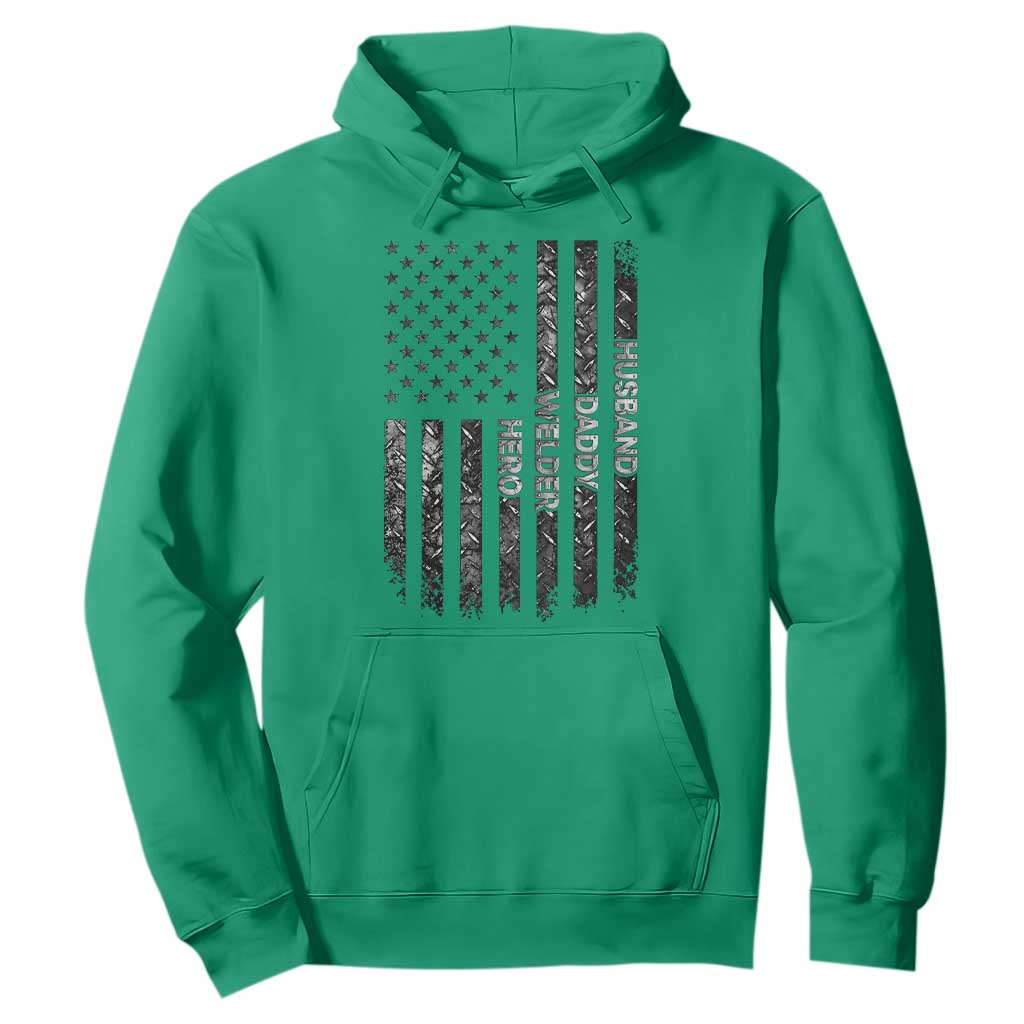 Husband Daddy Welder Hero Hoodie Patriotic Welding American Flag Graphic TS12 Irish Green Print Your Wear
