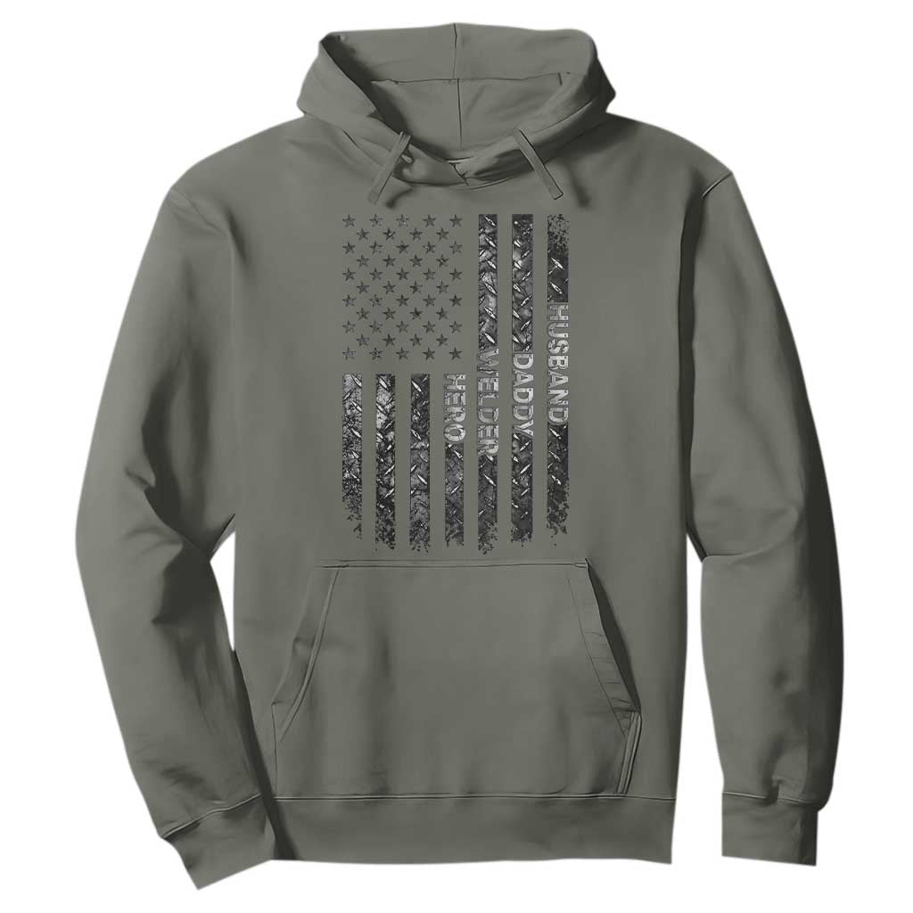 Husband Daddy Welder Hero Hoodie Patriotic Welding American Flag Graphic TS12 Military Green Print Your Wear