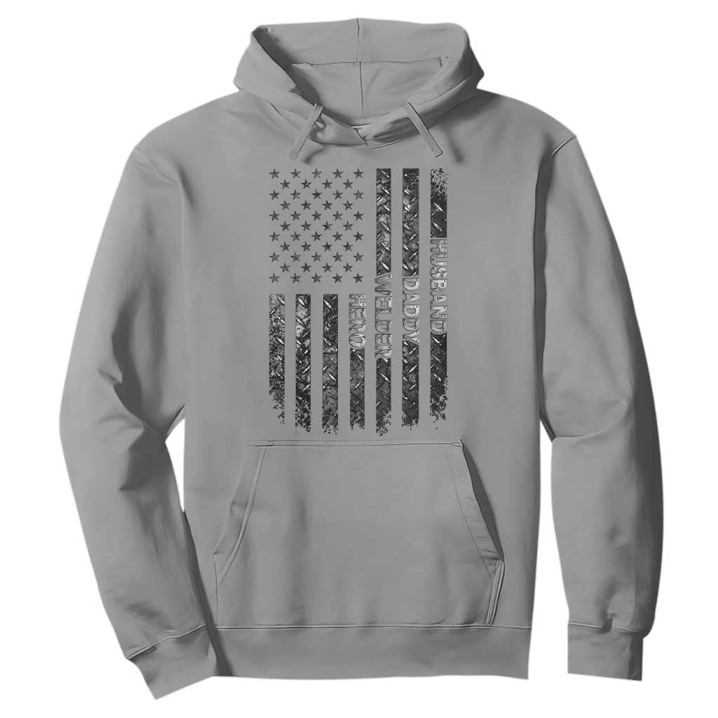 Husband Daddy Welder Hero Hoodie Patriotic Welding American Flag Graphic TS12 Sport Gray Print Your Wear