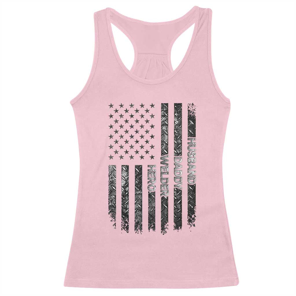 Husband Daddy Welder Hero Racerback Tank Top Patriotic Welding American Flag Graphic