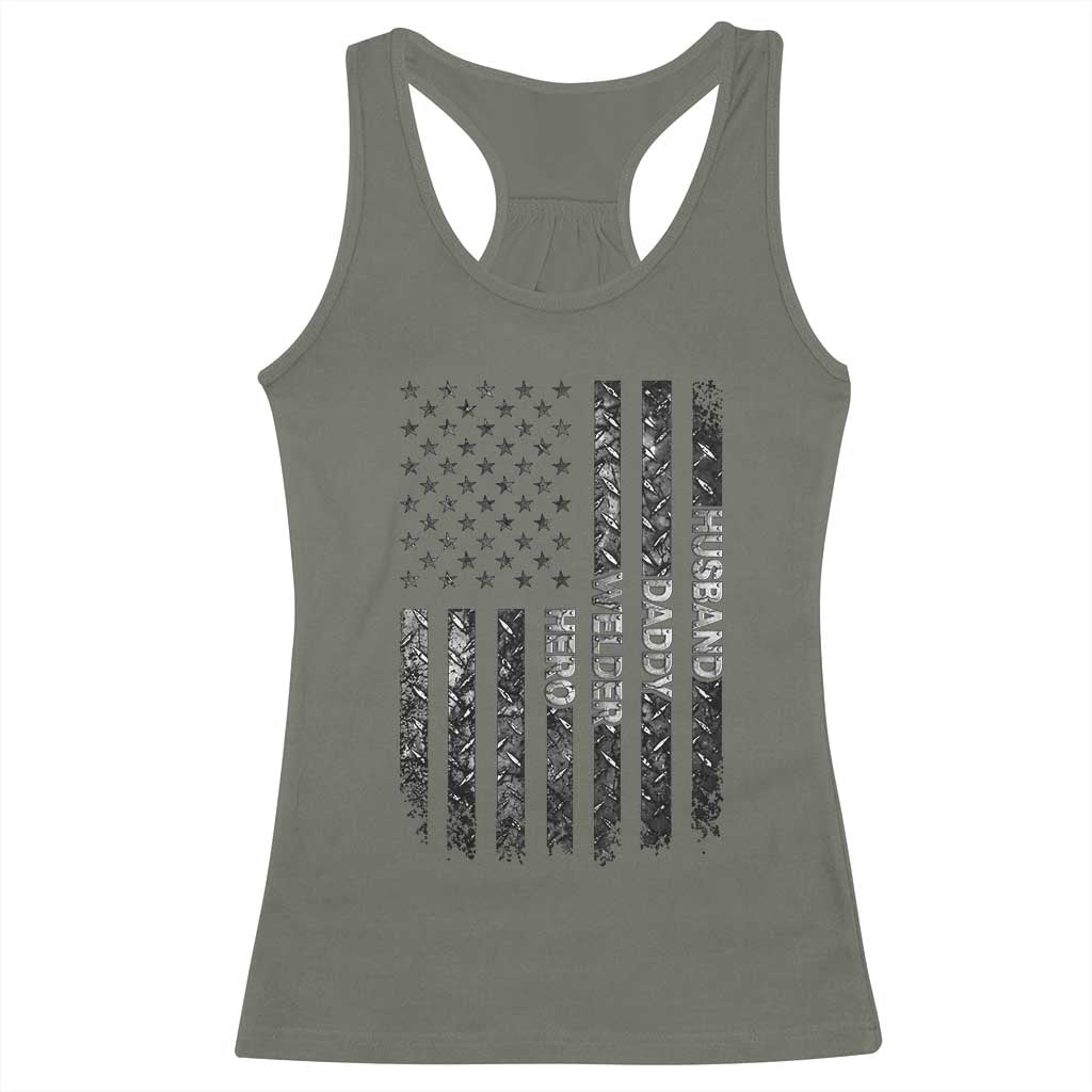 Husband Daddy Welder Hero Racerback Tank Top Patriotic Welding American Flag Graphic