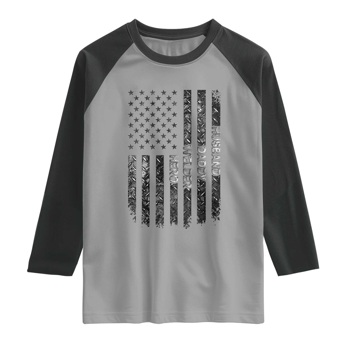 Husband Daddy Welder Hero Raglan Shirt Patriotic Welding American Flag Graphic TS12 Sport Gray Black Print Your Wear