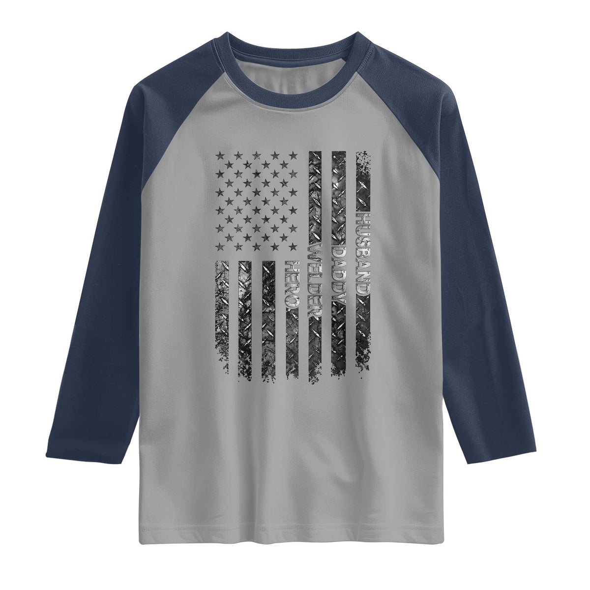 Husband Daddy Welder Hero Raglan Shirt Patriotic Welding American Flag Graphic TS12 Sport Gray Navy Print Your Wear