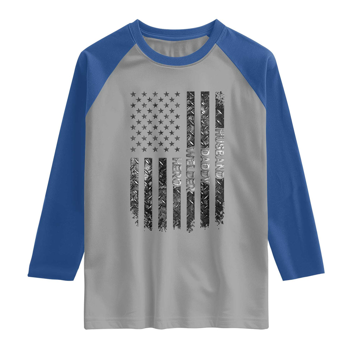 Husband Daddy Welder Hero Raglan Shirt Patriotic Welding American Flag Graphic TS12 Sport Gray Royal Print Your Wear