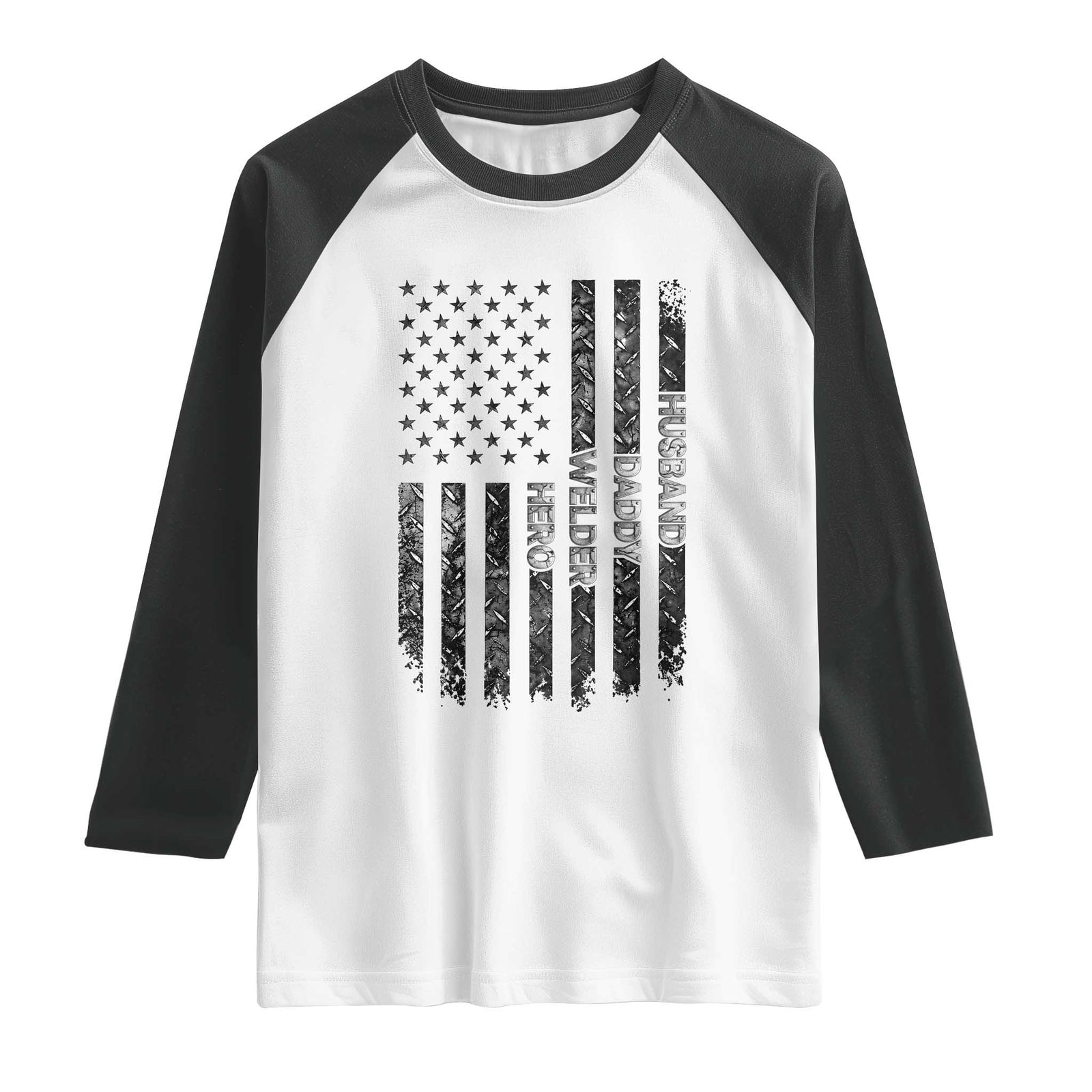 Husband Daddy Welder Hero Raglan Shirt Patriotic Welding American Flag Graphic TS12 White Black Print Your Wear