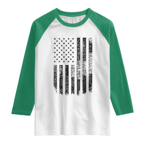 Husband Daddy Welder Hero Raglan Shirt Patriotic Welding American Flag Graphic TS12 White Kelly Green Print Your Wear