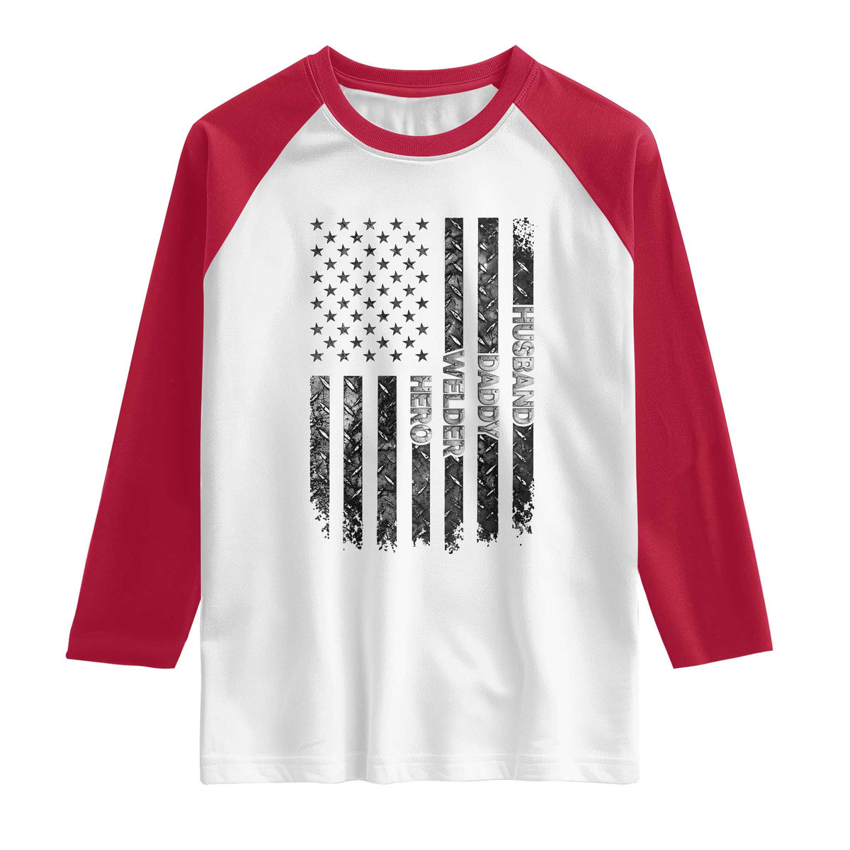 Husband Daddy Welder Hero Raglan Shirt Patriotic Welding American Flag Graphic TS12 White Red Print Your Wear
