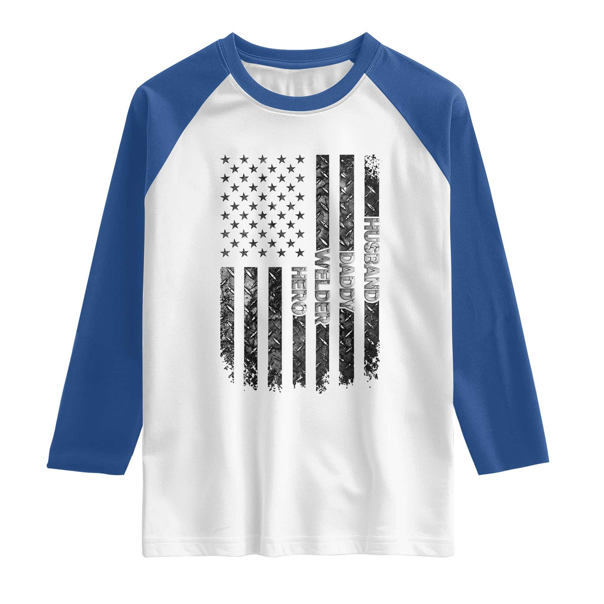 Husband Daddy Welder Hero Raglan Shirt Patriotic Welding American Flag Graphic TS12 White Royal Print Your Wear
