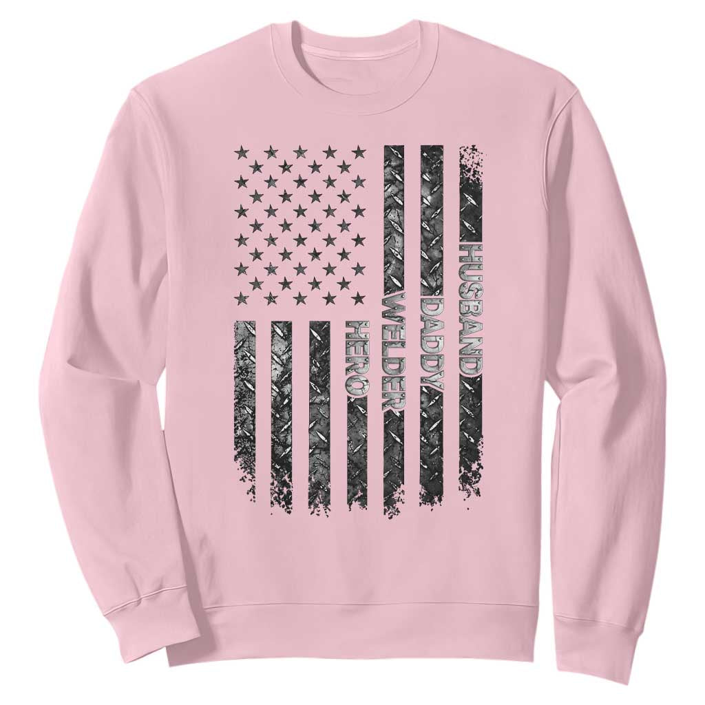 Husband Daddy Welder Hero Sweatshirt Patriotic Welding American Flag Graphic TS12 Light Pink Print Your Wear