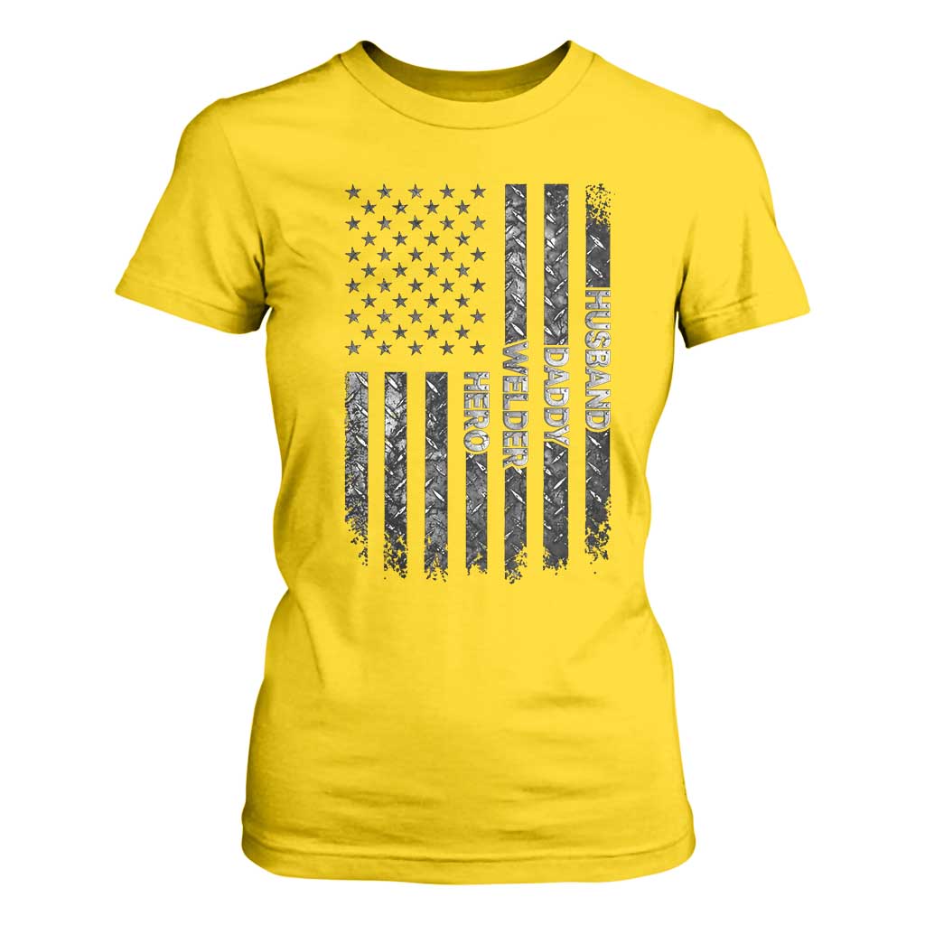 Husband Daddy Welder Hero T Shirt For Women Patriotic Welding American Flag Graphic TS12 Daisy Print Your Wear