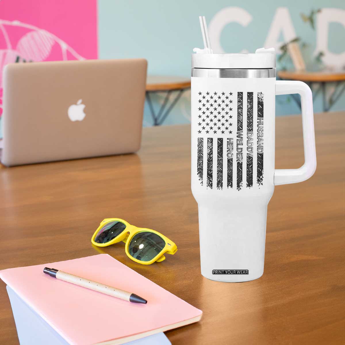 Husband Daddy Welder Hero Tumbler With Handle Patriotic Welding American Flag Graphic TS12 Print Your Wear