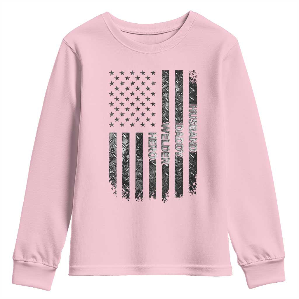 Husband Daddy Welder Hero Youth Sweatshirt Patriotic Welding American Flag Graphic