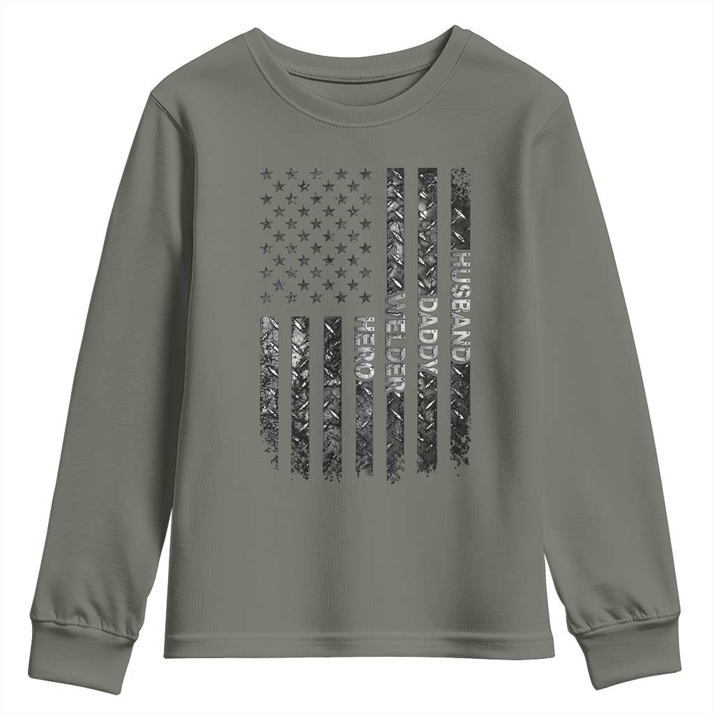 Husband Daddy Welder Hero Youth Sweatshirt Patriotic Welding American Flag Graphic