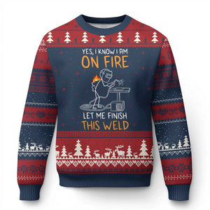 Funny Stickman Welder I Know I Am On Fire Ugly Christmas Sweater Metal Worker Gift TS12 Navy Red Print Your Wear