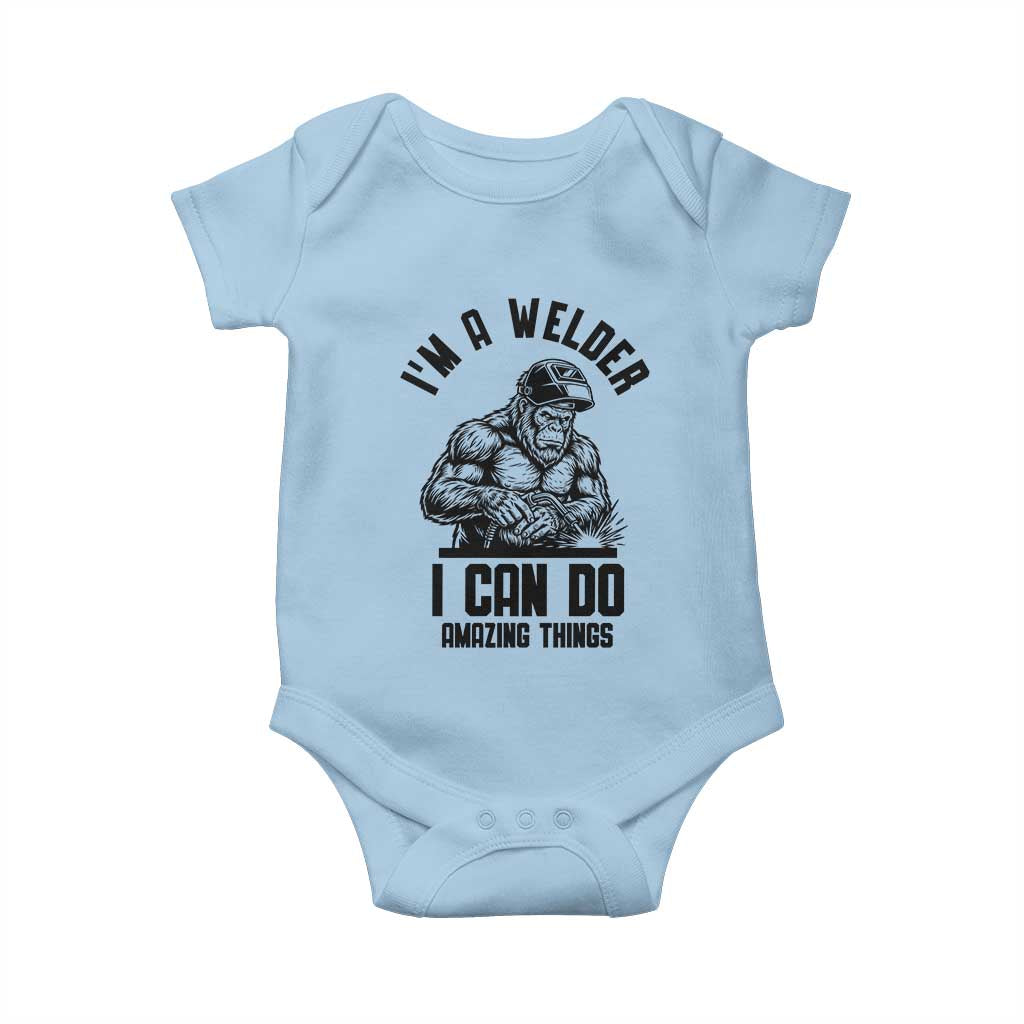 Funny Bigfoot Welder Baby Onesie I Can Do Amazing Things TS12 Light Blue Print Your Wear