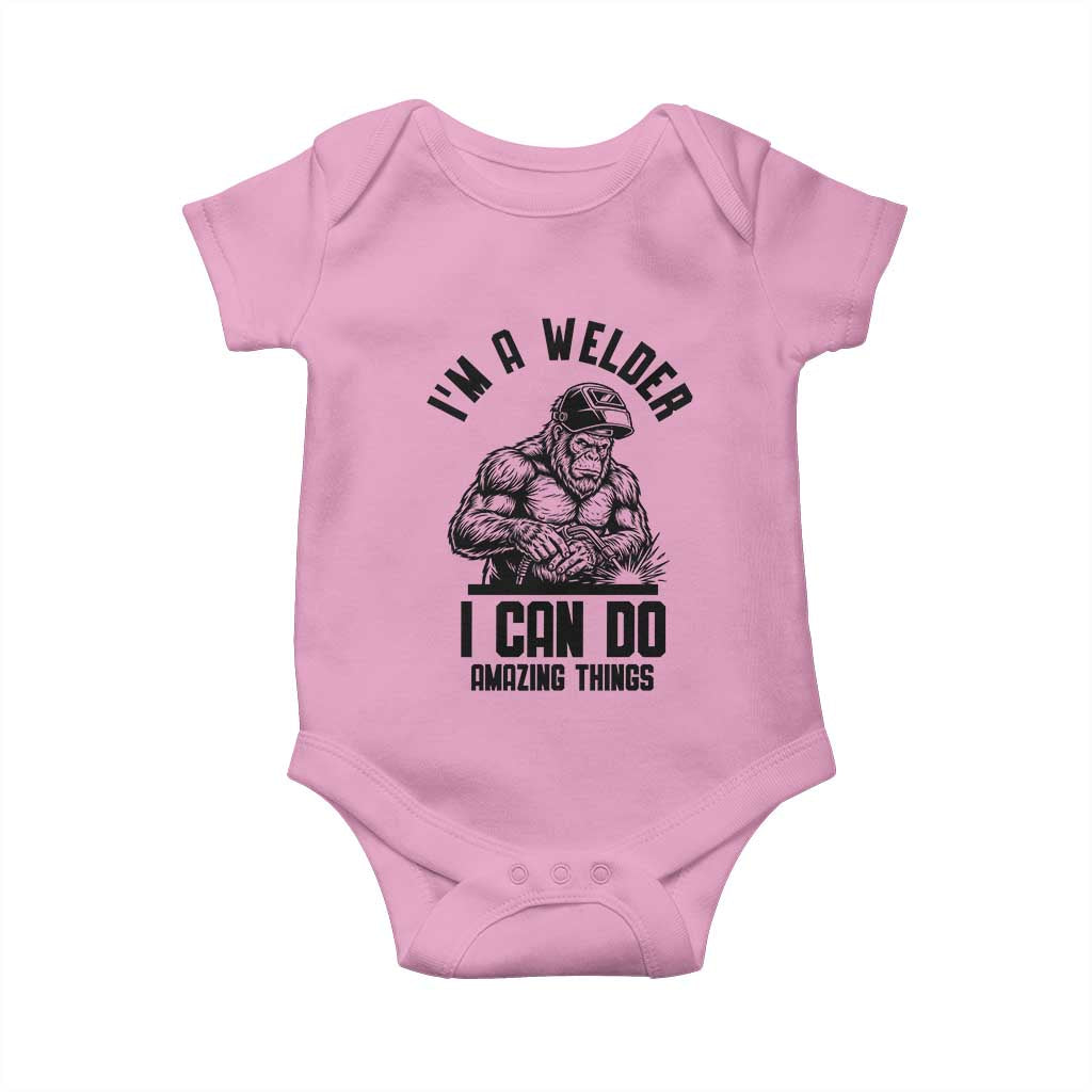 Funny Bigfoot Welder Baby Onesie I Can Do Amazing Things TS12 Light Pink Print Your Wear