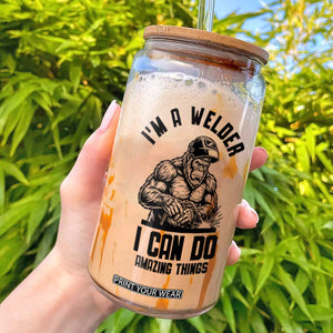 Funny Bigfoot Welder Glass Can I Can Do Amazing Things TS12 White Print Your Wear