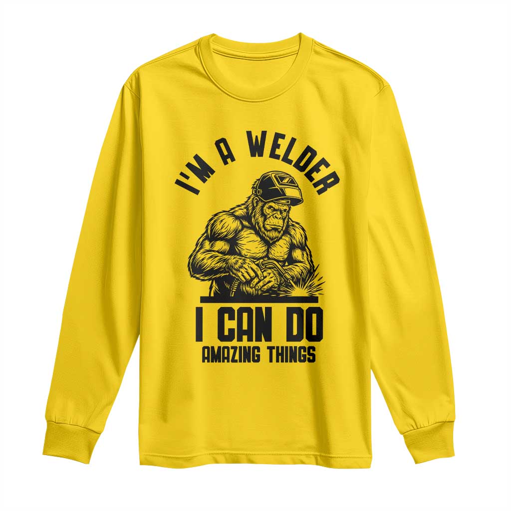 Funny Bigfoot Welder Long Sleeve Shirt I Can Do Amazing Things