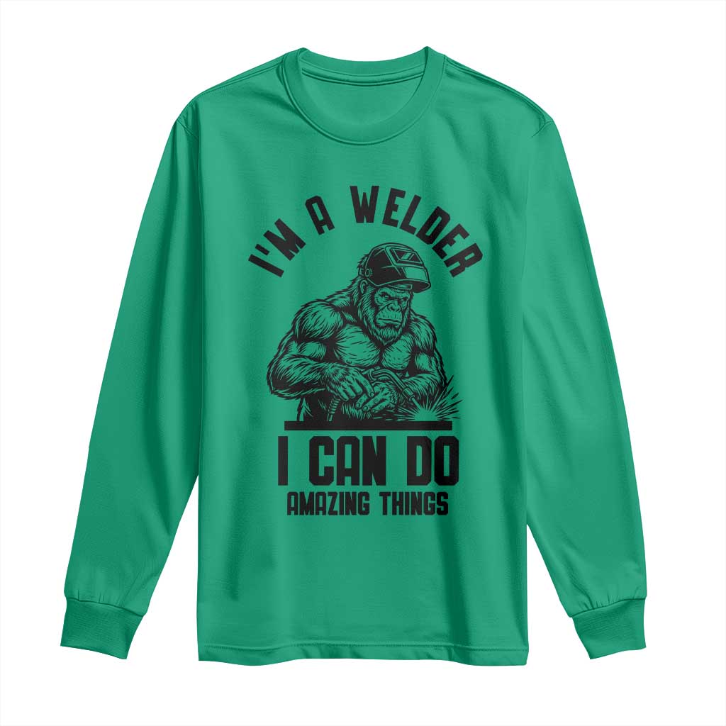 Funny Bigfoot Welder Long Sleeve Shirt I Can Do Amazing Things