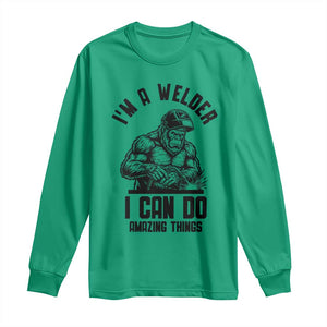 Funny Bigfoot Welder Long Sleeve Shirt I Can Do Amazing Things