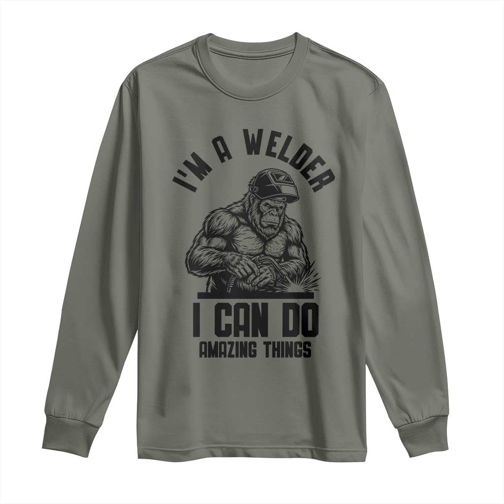Funny Bigfoot Welder Long Sleeve Shirt I Can Do Amazing Things