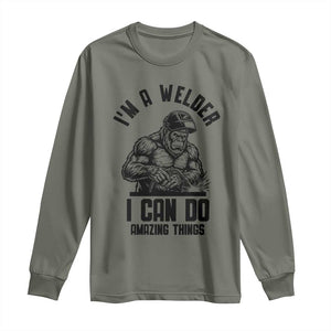 Funny Bigfoot Welder Long Sleeve Shirt I Can Do Amazing Things