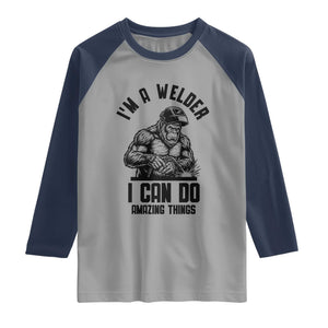 Funny Bigfoot Welder Raglan Shirt I Can Do Amazing Things TS12 Sport Gray Navy Print Your Wear