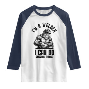 Funny Bigfoot Welder Raglan Shirt I Can Do Amazing Things TS12 White Navy Print Your Wear