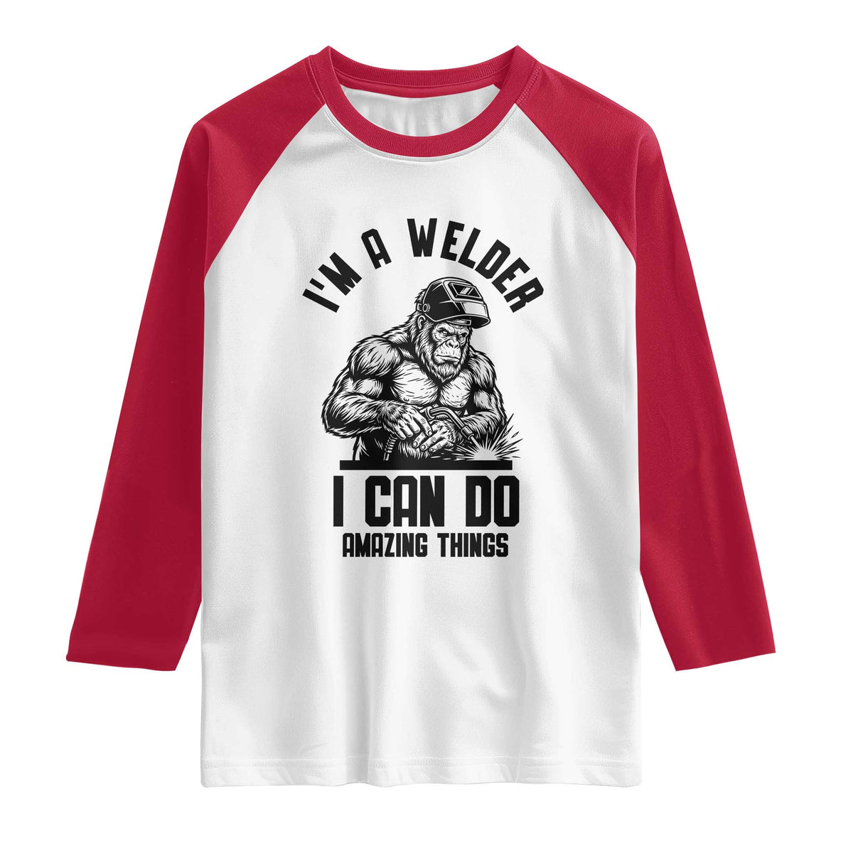 Funny Bigfoot Welder Raglan Shirt I Can Do Amazing Things TS12 White Red Print Your Wear
