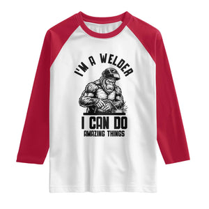 Funny Bigfoot Welder Raglan Shirt I Can Do Amazing Things TS12 White Red Print Your Wear
