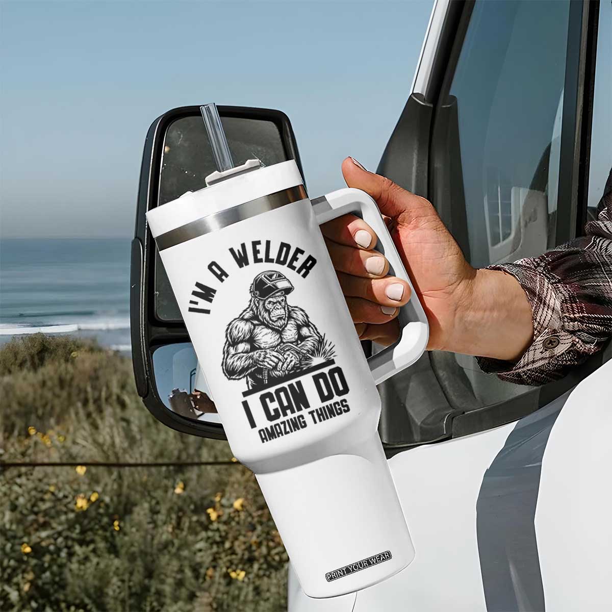 Funny Bigfoot Welder Tumbler With Handle I Can Do Amazing Things TS12 Print Your Wear