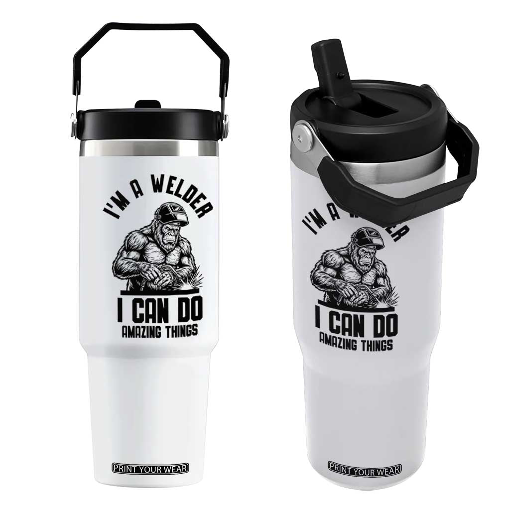 Funny Bigfoot Welder Flip Straw Tumbler I Can Do Amazing Things TS12 One Size: 30 oz White Print Your Wear