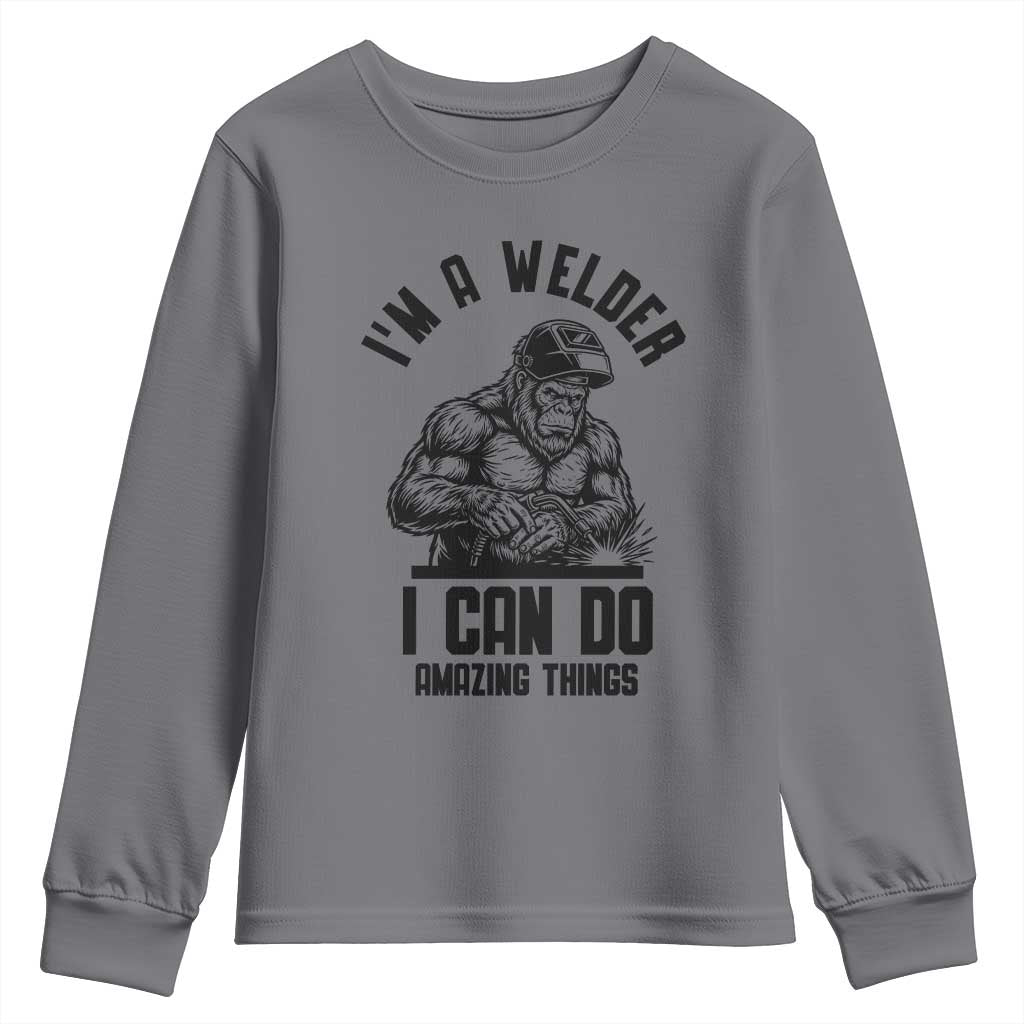 Funny Bigfoot Welder Youth Sweatshirt I Can Do Amazing Things TS12 Charcoal Print Your Wear