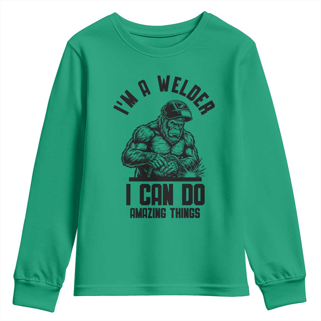 Funny Bigfoot Welder Youth Sweatshirt I Can Do Amazing Things TS12 Irish Green Print Your Wear
