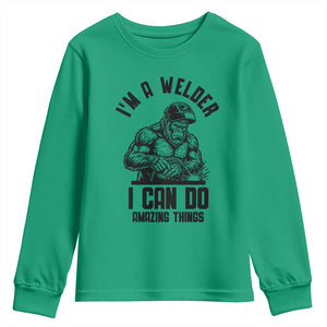 Funny Bigfoot Welder Youth Sweatshirt I Can Do Amazing Things TS12 Irish Green Print Your Wear