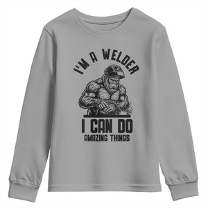 Funny Bigfoot Welder Youth Sweatshirt I Can Do Amazing Things TS12 Sport Gray Print Your Wear