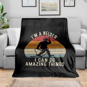 Funny Bigfoot Welding Gift Throw Blanket I Can Do Amazing Things With A Welder