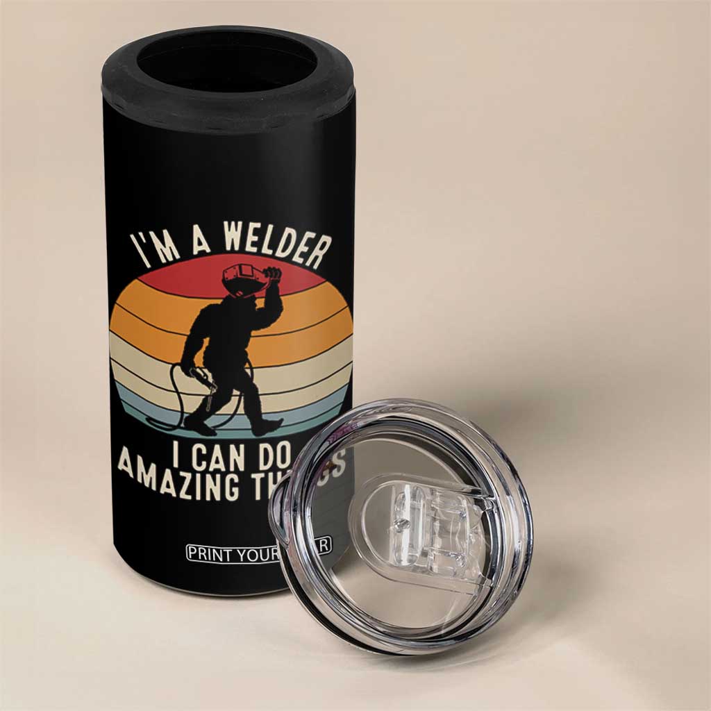 Funny Bigfoot Welding Gift 4 in 1 Can Cooler Tumbler I Can Do Amazing Things With A Welder TS12 Print Your Wear
