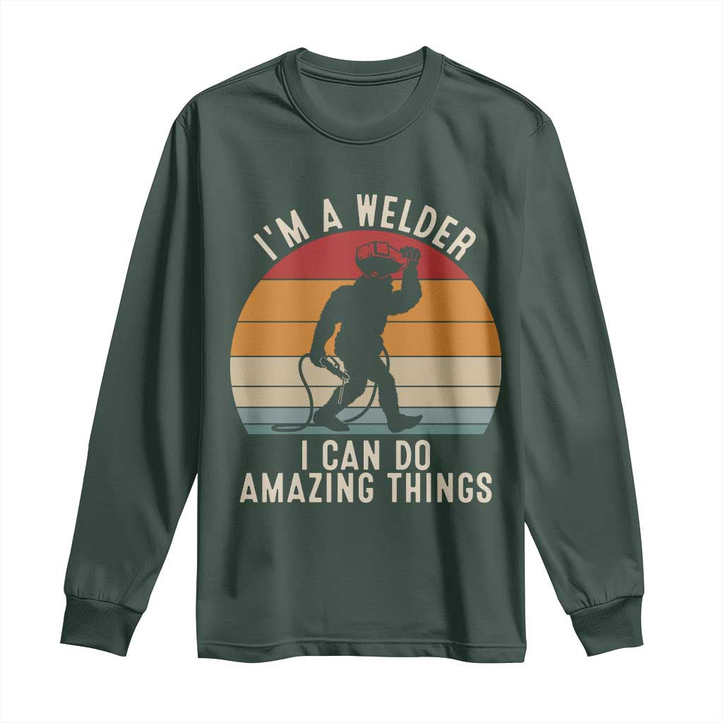 Funny Bigfoot Welding Gift Long Sleeve Shirt I Can Do Amazing Things With A Welder TS12 Dark Forest Green Print Your Wear