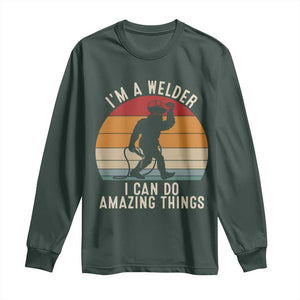 Funny Bigfoot Welding Gift Long Sleeve Shirt I Can Do Amazing Things With A Welder TS12 Dark Forest Green Print Your Wear