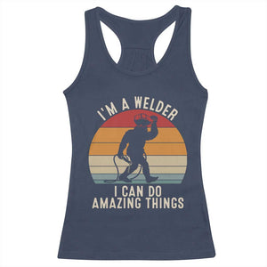 Funny Bigfoot Welding Gift Racerback Tank Top I Can Do Amazing Things With A Welder TS12 Navy Print Your Wear