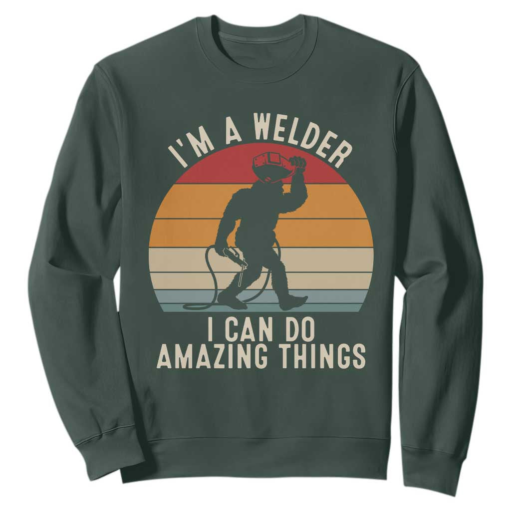 Funny Bigfoot Welding Gift Sweatshirt I Can Do Amazing Things With A Welder TS12 Dark Forest Green Print Your Wear