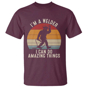 Funny Bigfoot Welding Gift T Shirt I Can Do Amazing Things With A Welder TS12 Maroon Print Your Wear