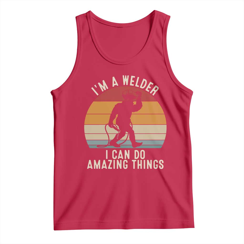 Funny Bigfoot Welding Gift Tank Top I Can Do Amazing Things With A Welder TS12 Red Print Your Wear