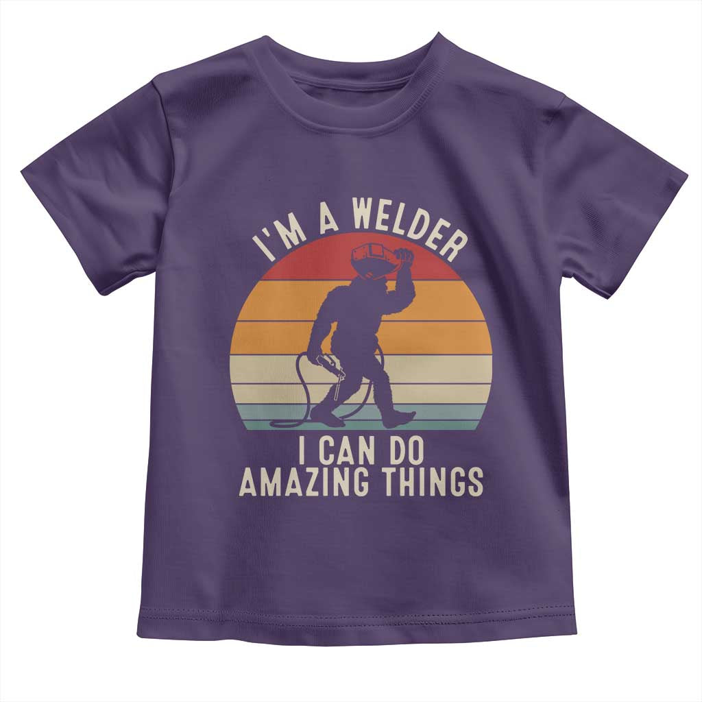 Funny Bigfoot Welding Gift Toddler T Shirt I Can Do Amazing Things With A Welder TS12 Purple Print Your Wear