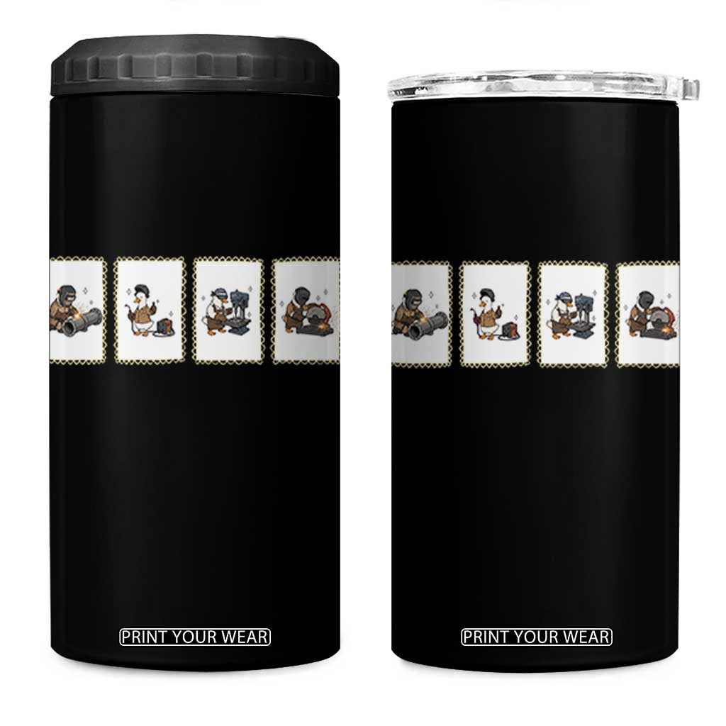 Silly Goose Pipeline Worker 4 in 1 Can Cooler Tumbler Funny Welding Graphic Gift
