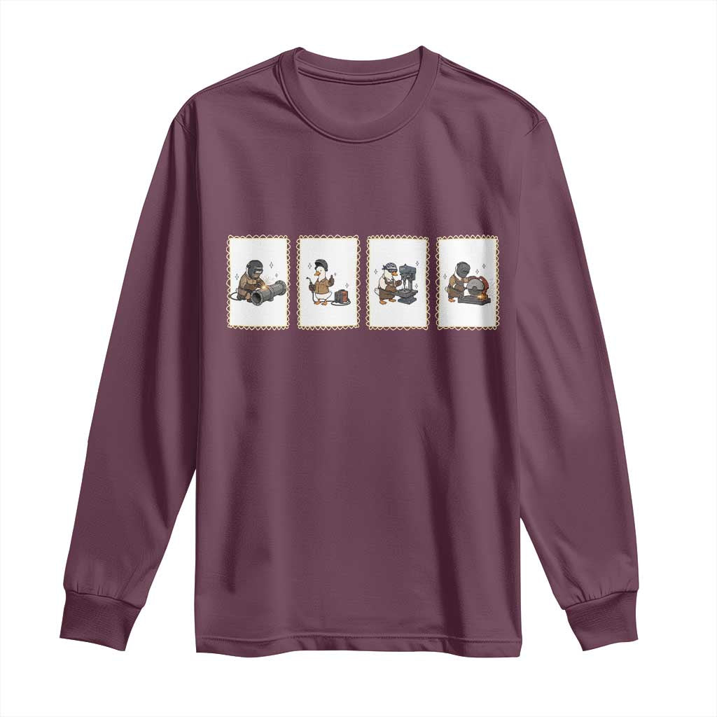 Silly Goose Pipeline Worker Long Sleeve Shirt Funny Welding Graphic Gift