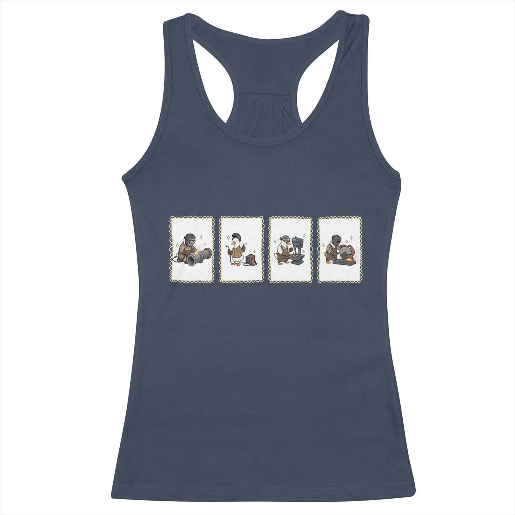 Silly Goose Pipeline Worker Racerback Tank Top Funny Welding Graphic Gift TS12 Navy Print Your Wear